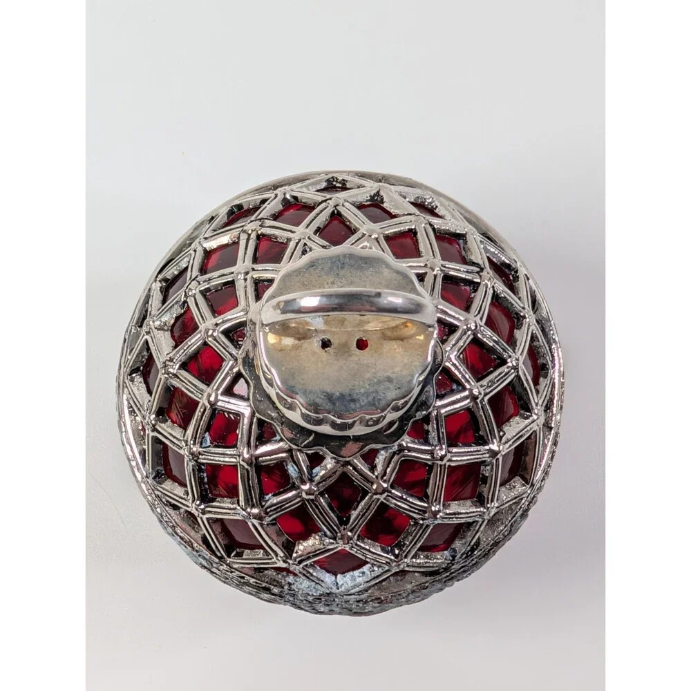 Godinger Silver Art Red Glass Ornament Silver Filigree Ball Christmas
